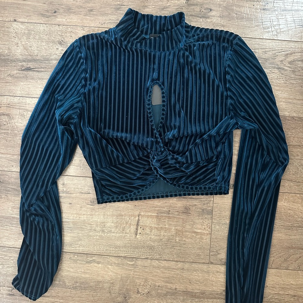 Blue velvet cropped long sleeve